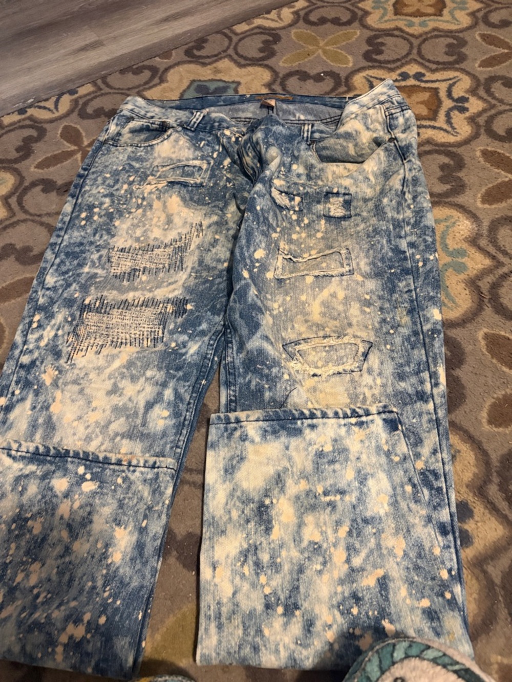 Men's Bleached Blue Distressed Jeans